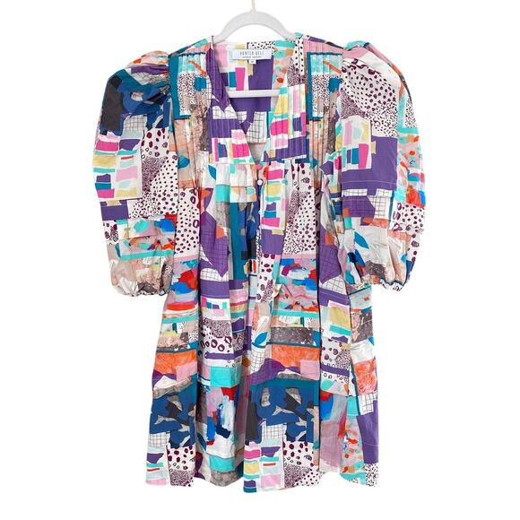 Hunter Bell Jenkins Mini Dress Patchwork Print Cotton Puff Sleeve Tuckernuck - Picture 6 of 12